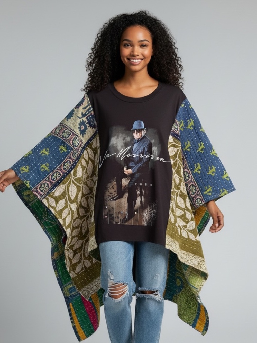 VAN MORRISON Artisan Made Upcycle BAND T PONCHO SIZE INCLUSIVE Granny D Original
